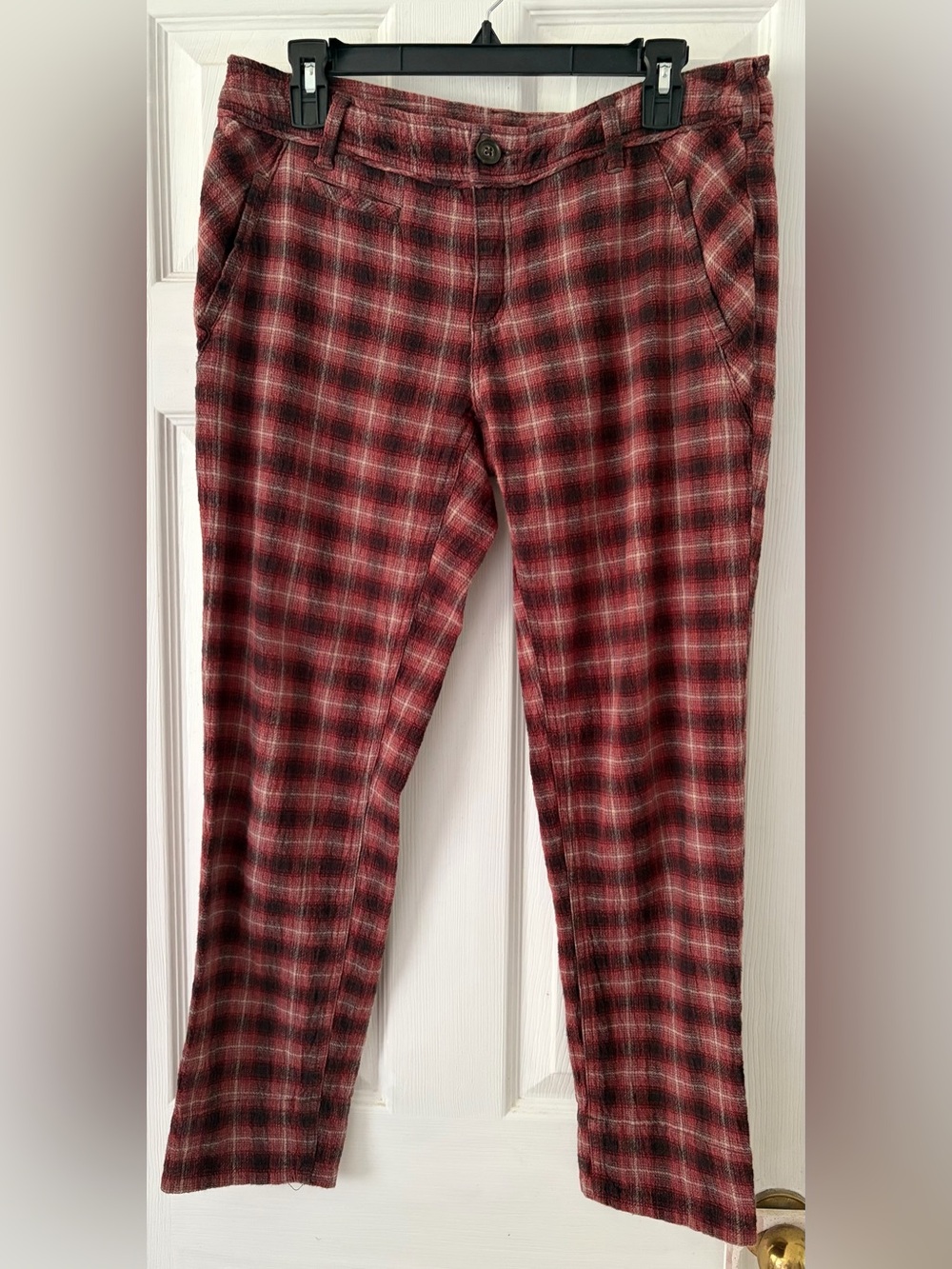 Free People Red Plaid Corduroy Pants
